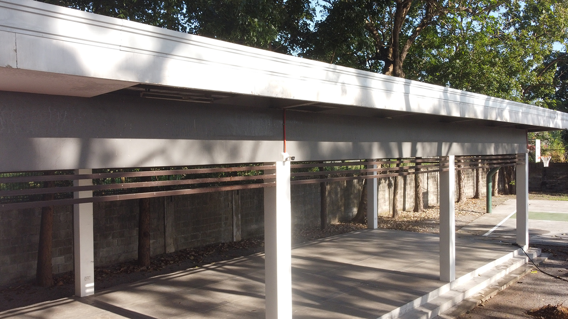 Restored white exterior pillars and roof fascia, completely free of mold and green algae following professional softwashing.